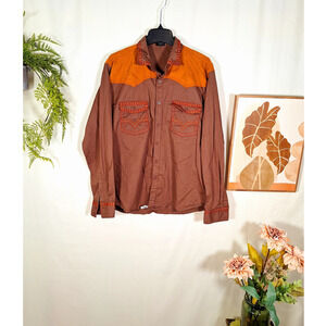 Coofandy Men's Western Button-Up Long-Sleeve Shirt Brown XL